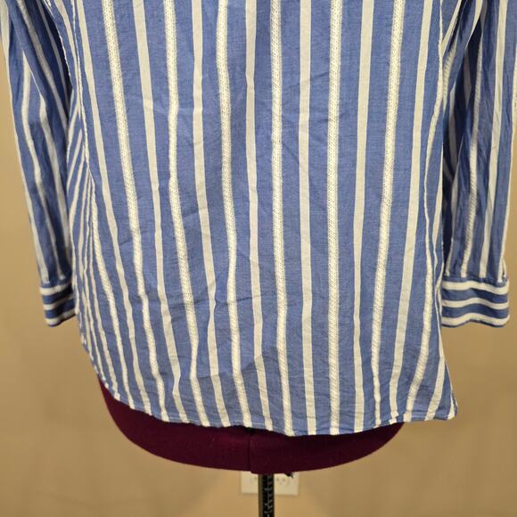 Women's Talbots Blue Striped Blouse w/ Crochet Detail | Size XL Petite - Picture 5 of 11